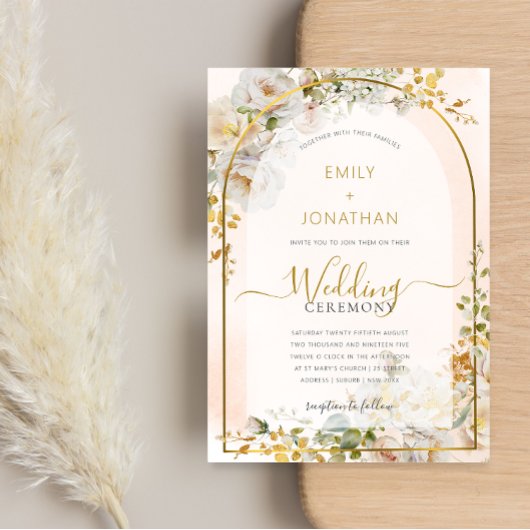 Elegant White Gold Floral Waterverf Wedding Kaart