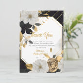 Elegant White Gold Floral Wedding Black Lijst Bedankkaart (Staand voorkant)