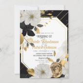 Elegant White Gold Floral Wedding Black Lijst Kaart (Voorkant)