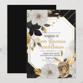Elegant White Gold Floral Wedding Black Lijst Kaart (Voorkant / Achterkant)