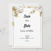 Elegant white gold flower typography Save the Date Kaart (Voorkant)