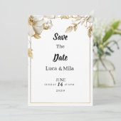 Elegant white gold flower typography Save the Date Kaart (Staand voorkant)