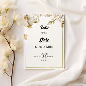 Elegant white gold flower typography Save the Date Kaart