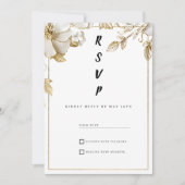 Elegant white gold flowers typography RSVP Kaart (Voorkant)