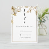 Elegant white gold flowers typography RSVP Kaart (Staand voorkant)