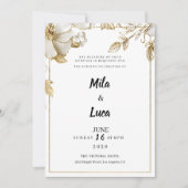 Elegant white gold flowers typography Wedding Kaart (Voorkant)