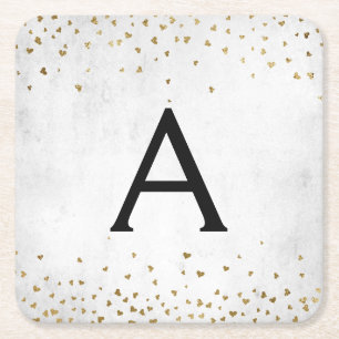 Elegant White - Gold Foil Confetti Monogram Kartonnen Onderzetters