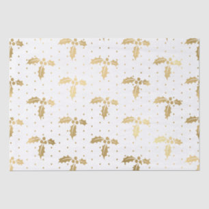 Elegant White & Gold Foil Kerstmis Holly Pattern Tissuepapier