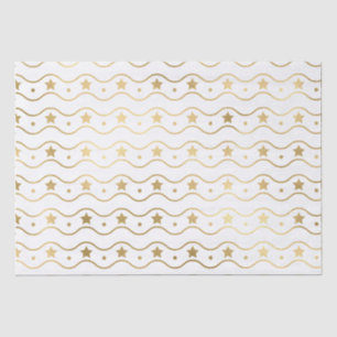 Elegant White & Gold Foil Kerststerren & Waves Tissuepapier