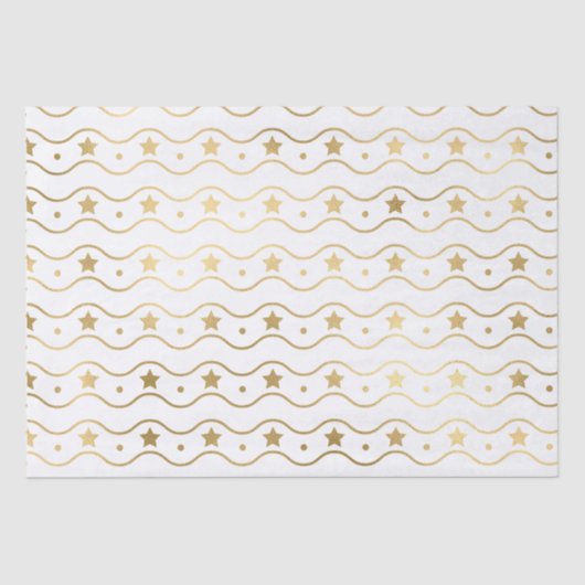 Elegant White & Gold Foil Kerststerren & Waves Tissuepapier (Voorkant)