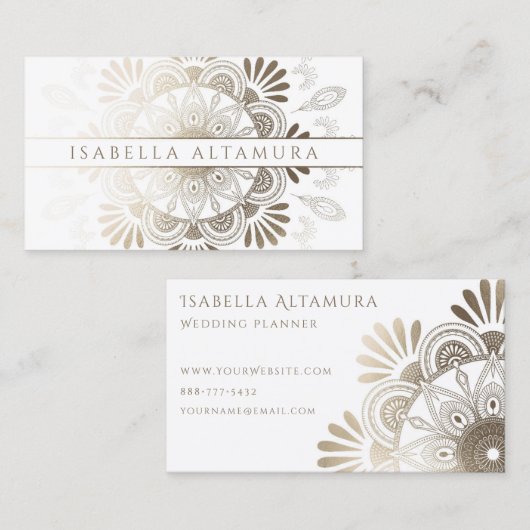 Elegant White & Gold Foil Mandala Visitekaartjes (Voorkant / Achterkant)