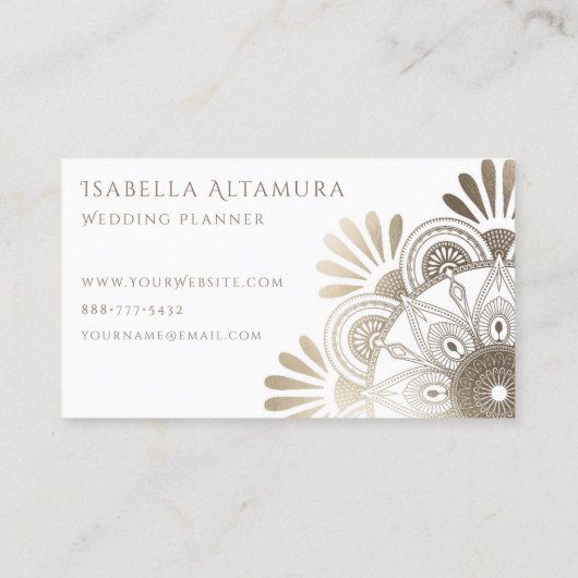 Elegant White & Gold Foil Mandala Visitekaartjes (Achterkant)