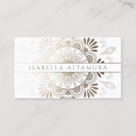 Elegant White & Gold Foil Mandala Visitekaartjes (Voorkant)