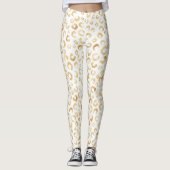 Elegant White Gold Glitter Leopard Animal Print Leggings (Voorkant)