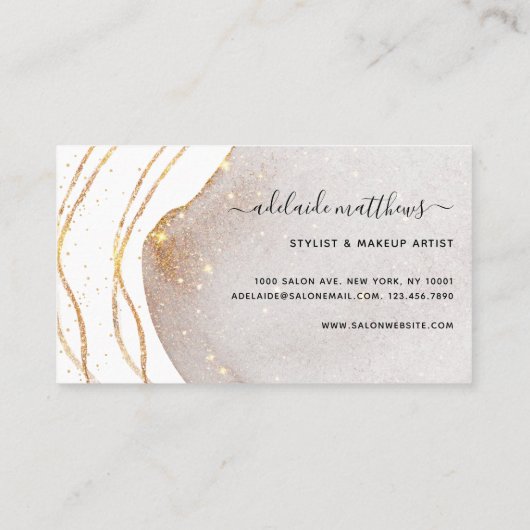 Elegant White Gold Glitter Signature Script Agate Visitekaartje (Achterkant)