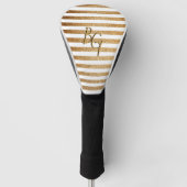 Elegant White Gold Glitter Stripe Monogram Golfheadcover (Voorkant)
