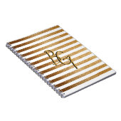 Elegant White Gold Glitter Stripe Monogram Notitieboek (Rechterzijde)