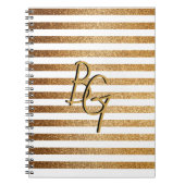 Elegant White Gold Glitter Stripe Monogram Notitieboek (Voorkant)