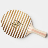Elegant White Gold Glitter Stripe Monogram Tafeltennisbatje (Zijkant)