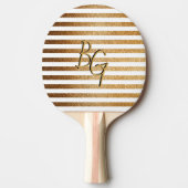 Elegant White Gold Glitter Stripe Monogram Tafeltennisbatje (Voorkant)