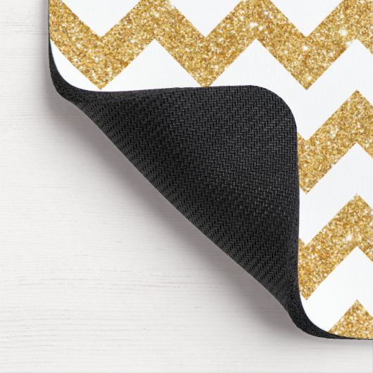 Elegant White Gold Glitter Zigzag Chevron Pattern Muismat (Hoek)