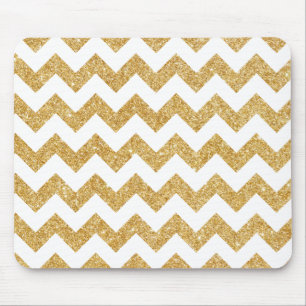 Elegant White Gold Glitter Zigzag Chevron Pattern Muismat