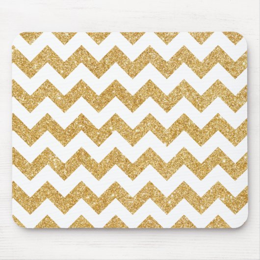 Elegant White Gold Glitter Zigzag Chevron Pattern Muismat (Voorkant)
