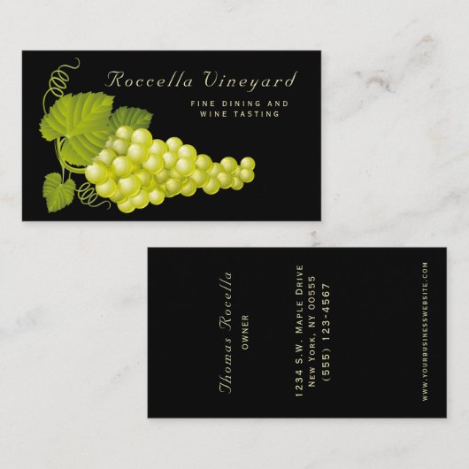 Elegant White Gold Grapes Winery Visitekaartje (Voorkant / Achterkant)