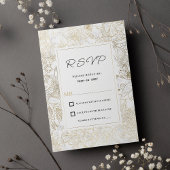 Elegant white gold gray marble floral RSVP Kaart