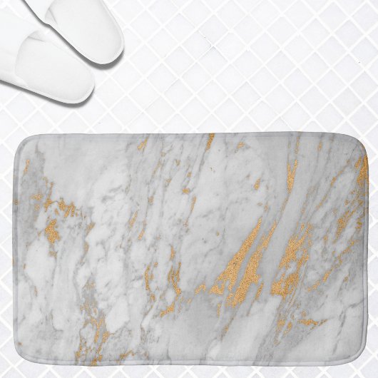 Elegant White Gold Grey Marble Badmat