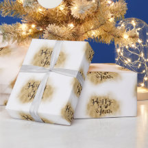 Elegant White Gold Happy New Year calligraphy