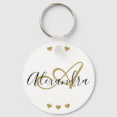 Elegant White Gold Hearts Script Monogram naam Sleutelhanger (Voorkant)