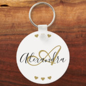 Elegant White Gold Hearts Script Monogram naam Sleutelhanger (Voorkant)