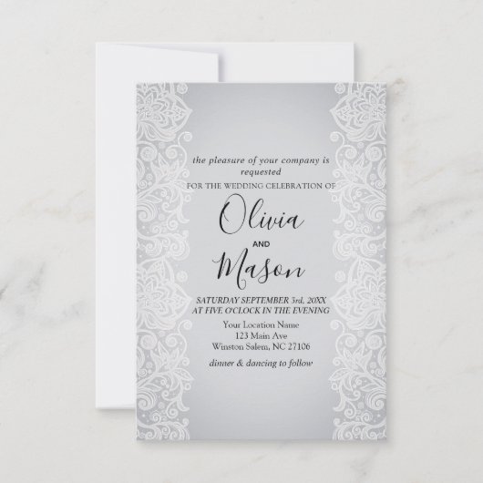 Elegant White Gold Lace Gray Black Weddencard Kaart (Voorkant)