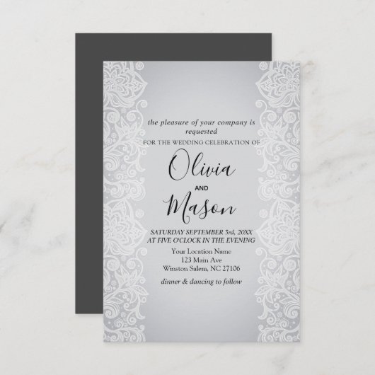 Elegant White Gold Lace Gray Black Weddencard Kaart (Voorkant / Achterkant)