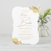 Elegant White Gold Lace Modern Wedding Kaart (Staand voorkant)