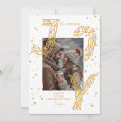 Elegant White & Gold Laurel Joy Photo Feestdagenkaart (Voorkant)