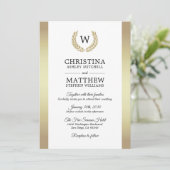Elegant White Gold Laurel Monogram Weddenschap Kaart (Staand voorkant)