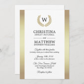 Elegant White Gold Laurel Monogram Weddenschap Kaart (Voorkant / Achterkant)