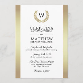 Elegant White Gold Laurel Monogram Weddenschap Kaart