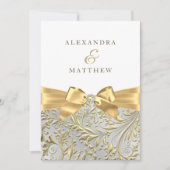 Elegant White & Gold Leaf Bow Wedding Kaart (Voorkant)