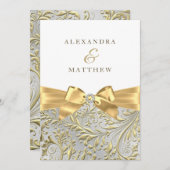 Elegant White & Gold Leaf Bow Wedding Kaart (Voorkant / Achterkant)