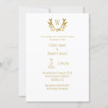 Elegant White Gold Leaf Chic Monogram Weddenschap