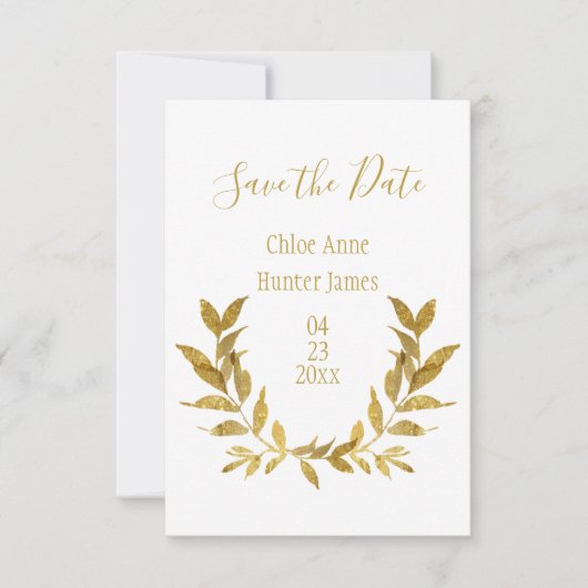 Elegant White Gold Leaf Modern Minimalistisch Save The Date (Voorkant)