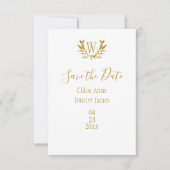 Elegant white Gold Leaf Monogram Minimalistisch Save The Date (Voorkant)