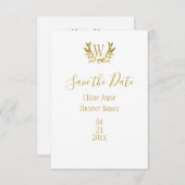 Elegant white Gold Leaf Monogram Minimalistisch Save The Date (Voorkant / Achterkant)