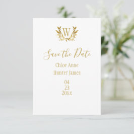 Elegant white Gold Leaf Monogram Minimalistisch Save The Date