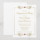 Elegant White Gold Lijst Heart Engagement Party Kaart (Voorkant / Achterkant)