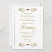 Elegant White Gold Lijst Red Heart Wedding Kaart (Voorkant)