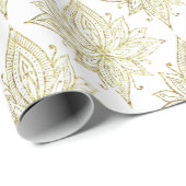 Elegant White Gold Lotus Flower Pattern Cadeaupapier (Rol Hoek)